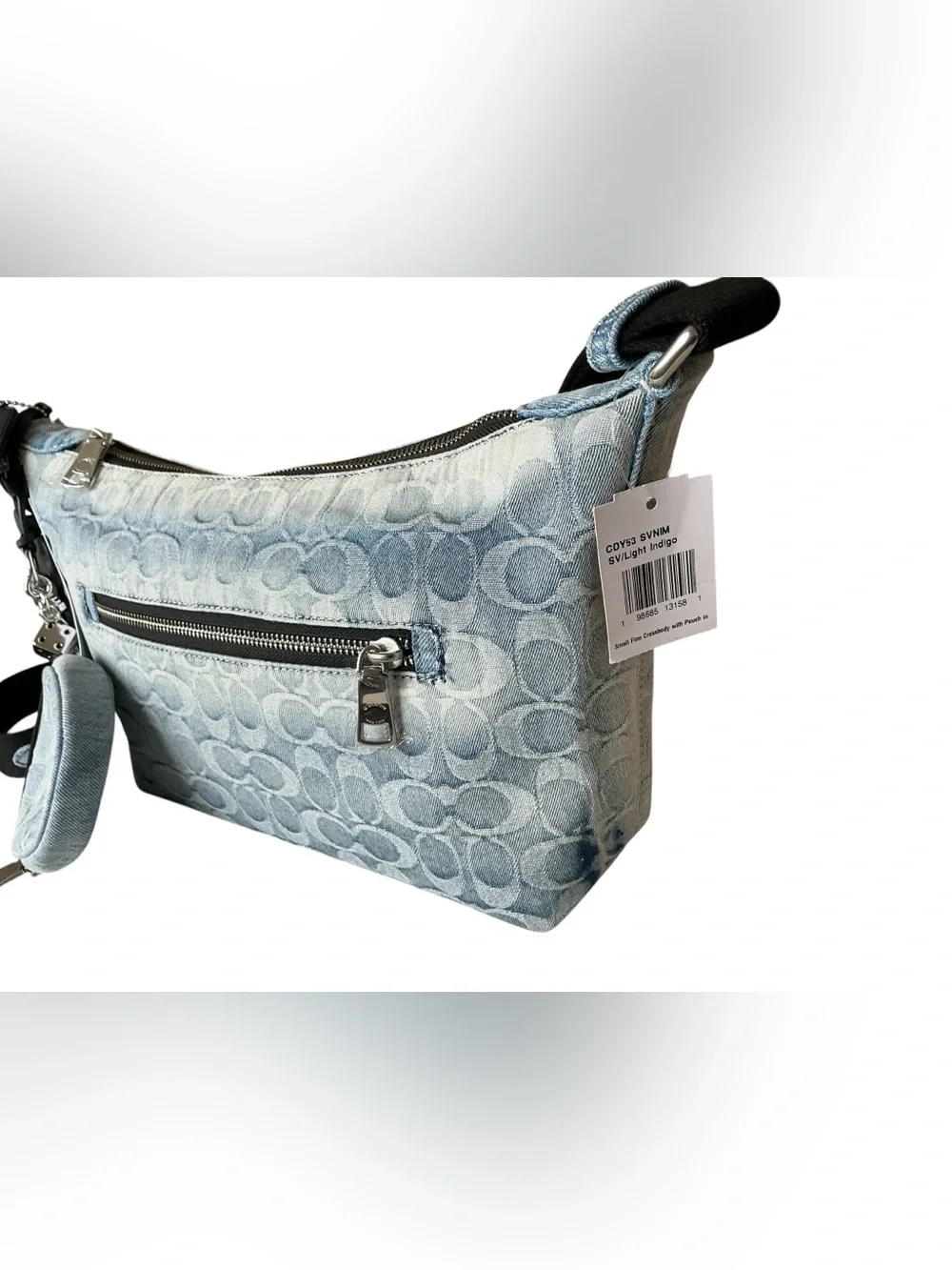 Coach Small Finn Signature Denim Crossbody Pouch Charms CDY53 NWT